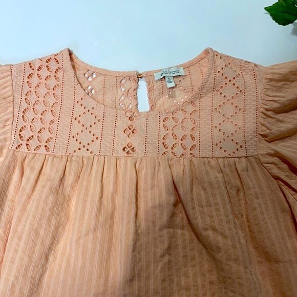 Ella Moss Pink Brianne Eyelet Xxl Peach‎ Short Sleeve Ruffle Blouse S Coquette - Picture 4 of 11